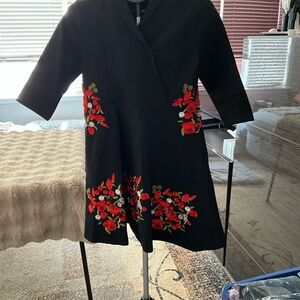 Black Dress with Red Floral Embroidery
